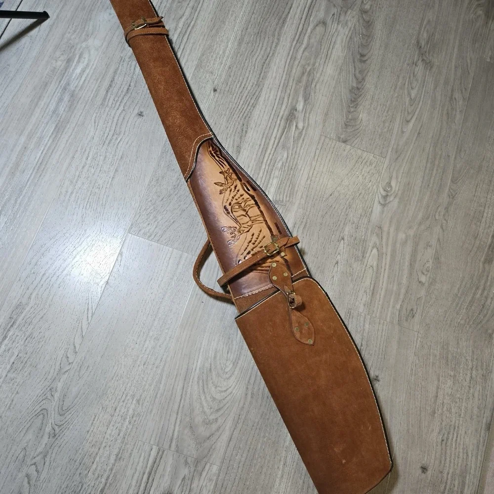 VTG Leather‎ Rifle Gun Case Scabbard Hand Made Deer Scene Western Design 51x9